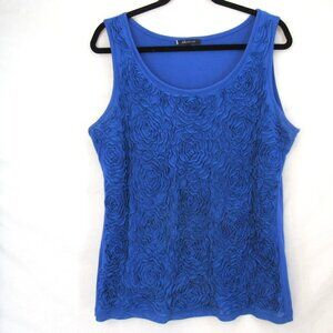 Anne Klein Women's Blue Tank Top Raised Floral Swirl Design On Front Size XL